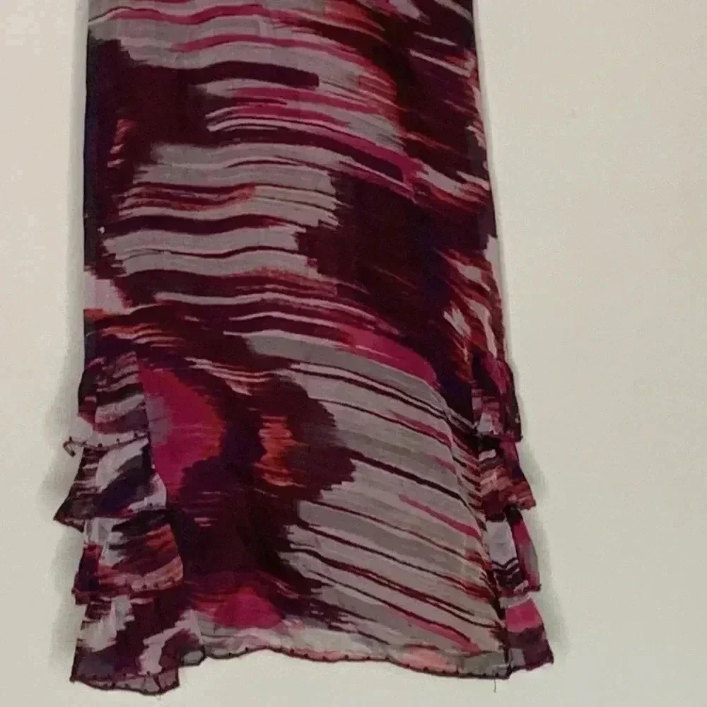 FREE PEOPLE RED OAXACA WATER COLOR SILK BEADED V NECK DRESS Sz 4